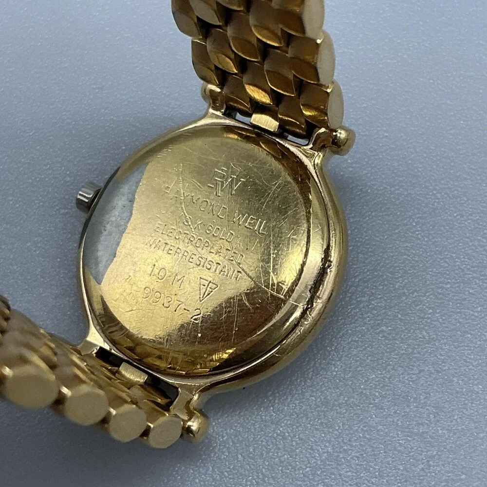 Vintage Raymond Weil Womens Watch 24mm 18k GP Diamond Bracelet New Battery 6.25
